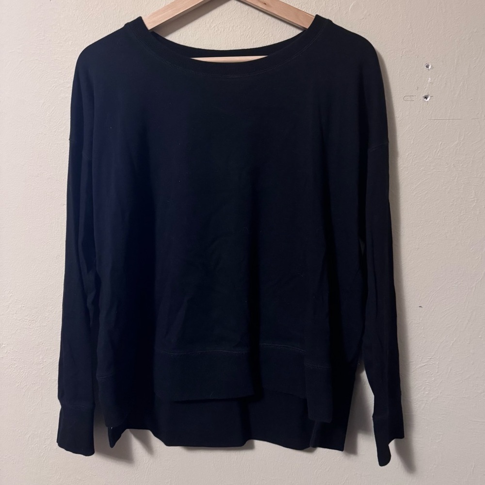 Eileen Fisher womans black Oragnic Cotton tab hem long sleeve top Size XS